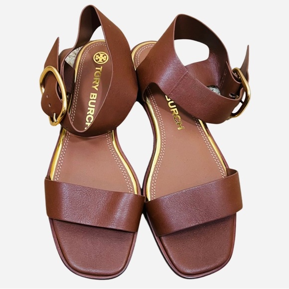 Tory Burch Shoes - Tory Burch Selby Cognac Leather Strap Buckle Flat Sandals Size: 8.5 NWOT